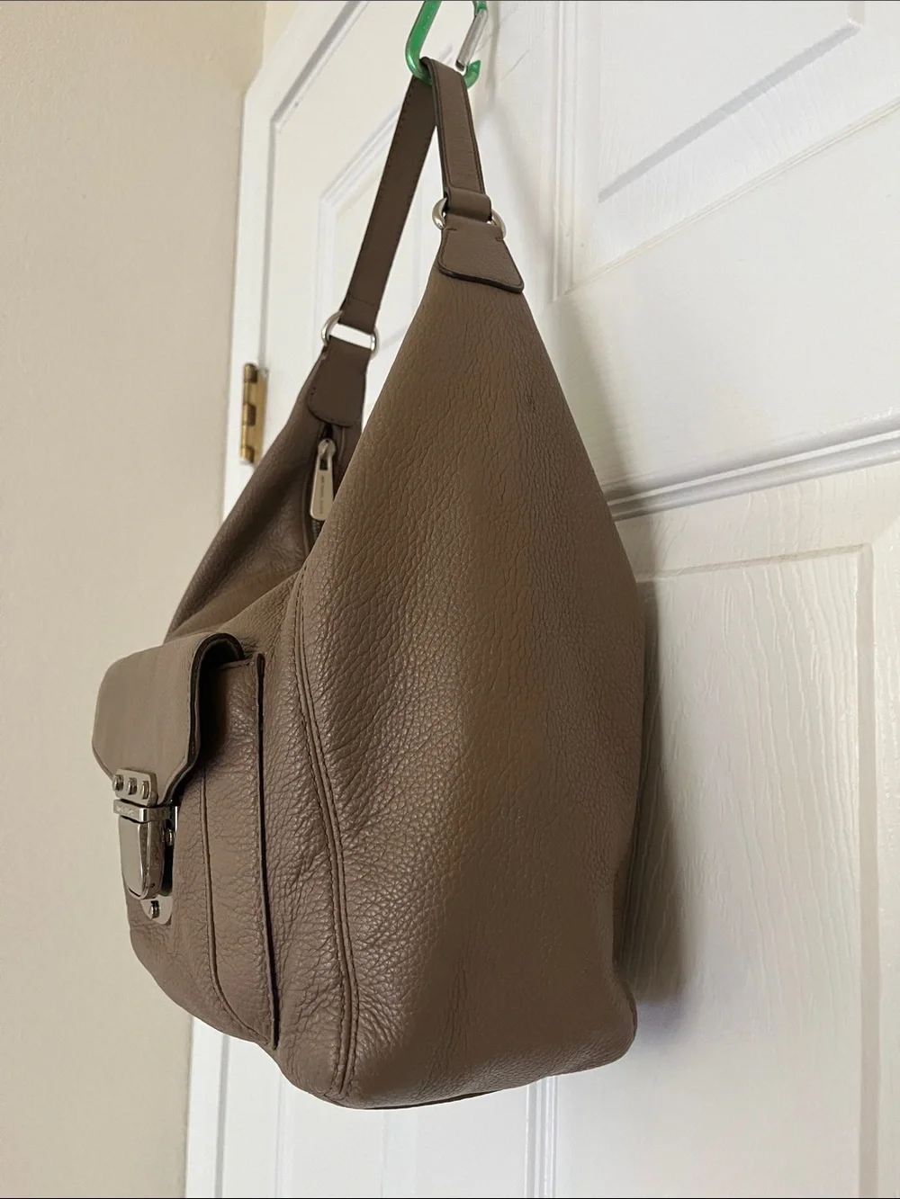 Michael Kors Taupe Brown Pebbled Leather Shoulder Hobo